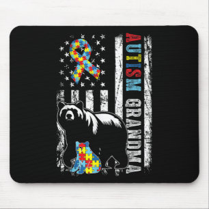 Autismus Oma Bär mit Puzzles & Amp; US-Flagge Mousepad