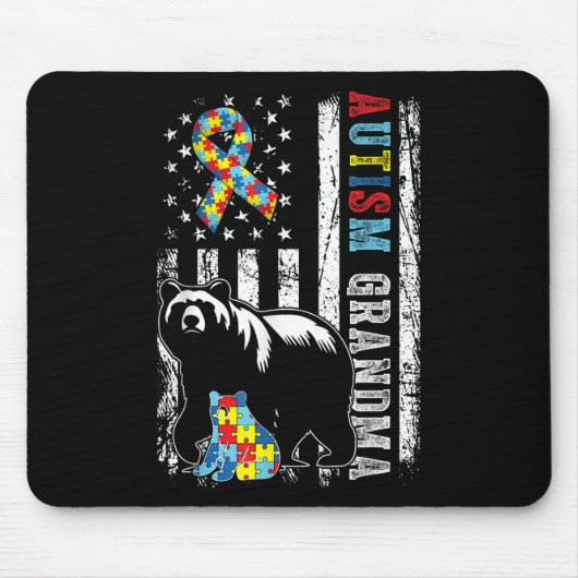 Autismus Oma Bär mit Puzzles & Amp; US-Flagge Mousepad (Vorne)