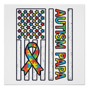 Autismus Papa Flagge Band Puzzle Teil Shirt Design Poster