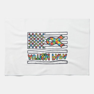 Autismus Papa Flagge Band Puzzleteil Shirt Design_ Geschirrtuch