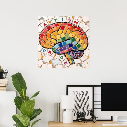 Autismus Pride Mosaik Gehirn Neuroversität Bewusst Poster (Heimbüro)