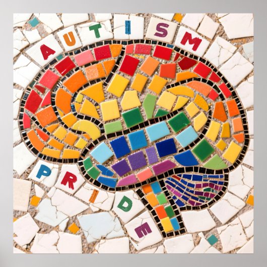 Autismus Pride Mosaik Gehirn Neuroversität Bewusst Poster (Vorne)