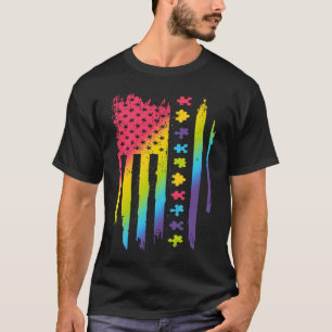 Autismus-Puzzle-Herz-Bewusstseinsmonat USA-Flagge T-Shirt