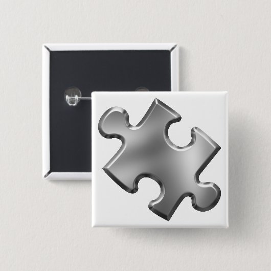 Autismus Puzzle Piece Silber Button (Vorne & Hinten)