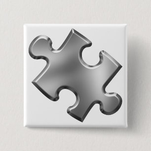 Autismus Puzzle Piece Silber Button