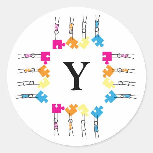 Autismus Puzzle Pieces Stick Kids Zeichnend erste Runder Aufkleber (Vorderseite)