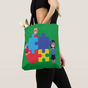Autismus-Puzzle Tasche Kissen aus grünem Allover