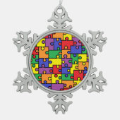 Autismus-Puzzlespiel-Schneeflocke-Verzierung Schneeflocken Zinn-Ornament (Vorderseite)