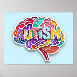 Autismus Rainbow Brain Typografy Neurodiversity Poster