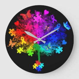 Autismus Rainbow Tree Große Wanduhr