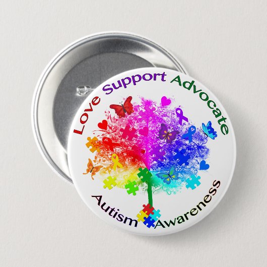 Autismus-Regenbogen-Baum Button (Vorne & Hinten)