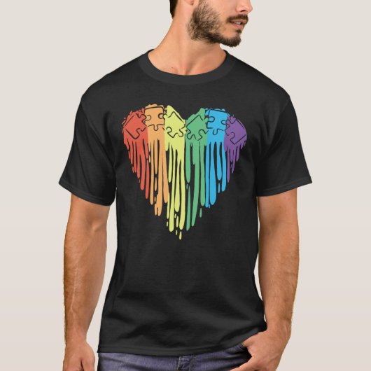 Autismus Regenbogen Herz T-Shirt (Vorderseite)