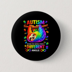Autismus-Regenbogenfaultier, das die Welt aus eine Button
