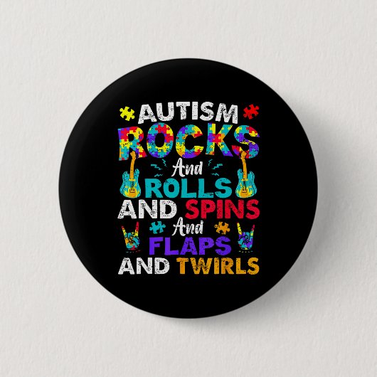 Autismus Rocks Rolls Spins Flaps Bewusstsein Kids Button (Vorderseite)