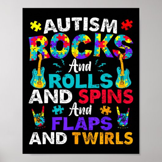 Autismus Rocks Rolls Spins Flaps Bewusstsein Kids Poster (Vorne)