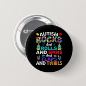 Autismus rockt, rollt und dreht Autismus-Bewusstse Button (Vorne & Hinten)
