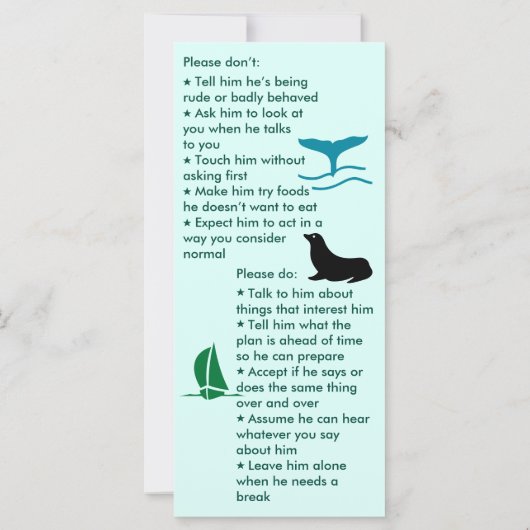 Autismus Sammelsche Boy Flat Card (Rückseite)