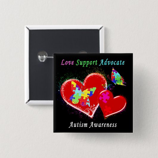 Autismus Schmetterlinge im Herzen Button (Vorne & Hinten)