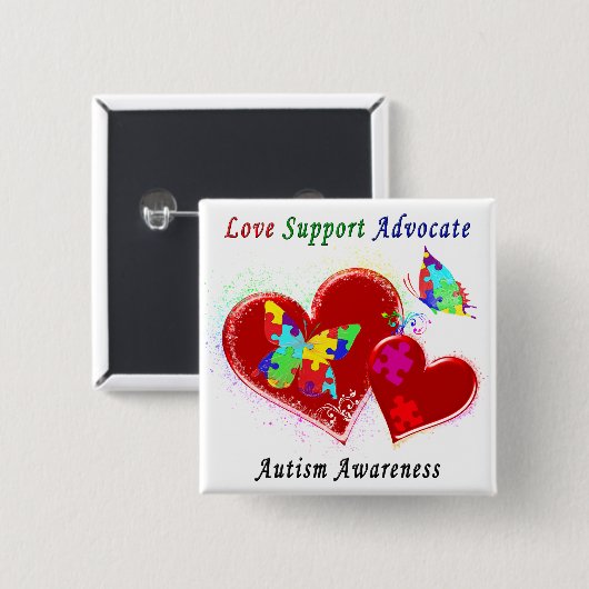 Autismus Schmetterlinge im Herzen Button (Vorne & Hinten)