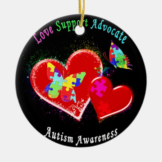 Autismus Schmetterlinge im Herzen Keramikornament (Vorne)