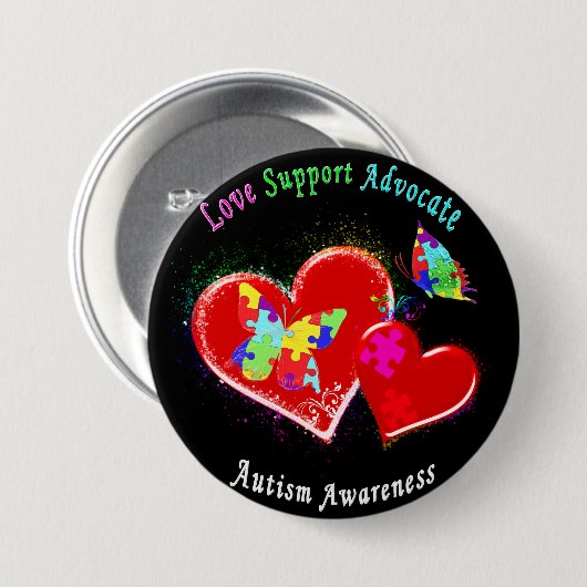 Autismus-Schmetterlinge in den Herzen Button (Vorne & Hinten)