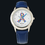 Autismus Sensibilisierungsband Personalisiert Blue Armbanduhr<br><div class="desc">Schönes Autismus Band gefüllt mit Puzzleteilen in blau. Ein hübsches Autismus Bewusstsein personalisierte Kinder sehen Geschenke. Monogramm mit dem Namen Ihres Kindes.</div>