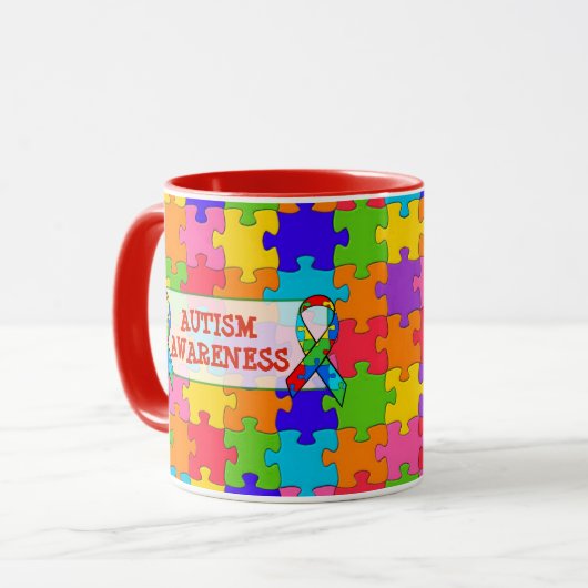 Autismus Sensibilisierungsband Puzzleteile Tasse (Vorderseite Links)