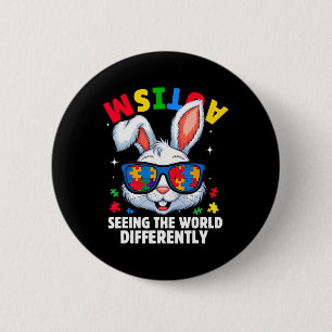 Autismus sieht die Welt anders Awareness Hase Button