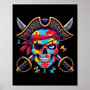 Autismus Skelett Piratenschädel Halloween Männer F Poster
