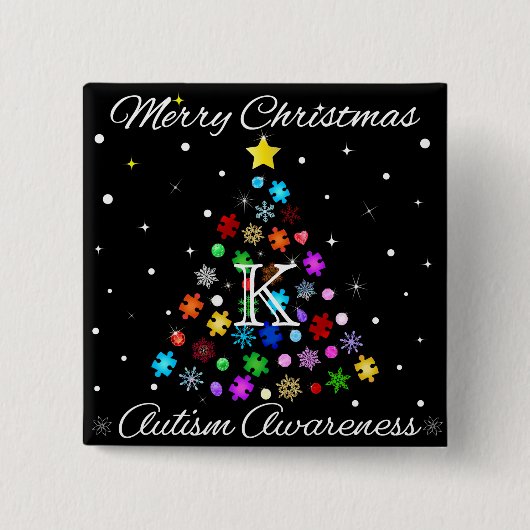 Autismus Snowflake Weihnachtsbaum Button (Vorderseite)