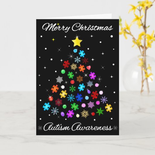 Autismus Snowflake Weihnachtsbaum Karte (Gelbe Blume)