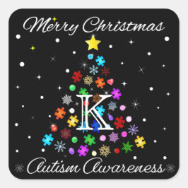 Autismus Snowflake Weihnachtsbaum Quadratischer Aufkleber