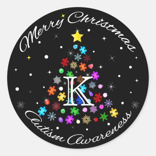 Autismus Snowflake Weihnachtsbaum Runder Aufkleber (Vorderseite)