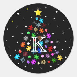 Autismus Snowflake Weihnachtsbaum Runder Aufkleber