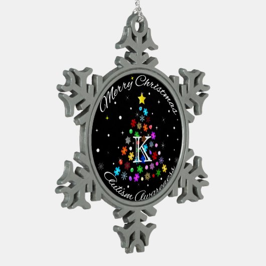 Autismus Snowflake Weihnachtsbaum Schneeflocken Zinn-Ornament (Links)