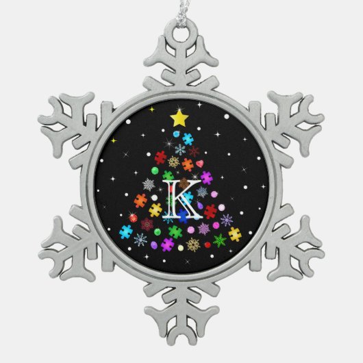 Autismus Snowflake Weihnachtsbaum Schneeflocken Zinn-Ornament (Vorderseite)