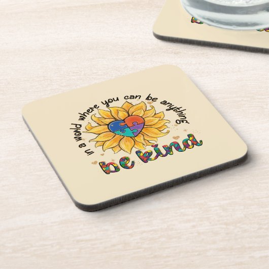 Autismus Sonnenblume ist freundlich Getränkeuntersetzer (Linke Seite)