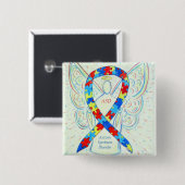 Autismus Spectrum Disruption Engel Puzzle Ribbon B Button (Vorne & Hinten)