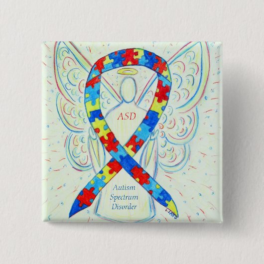 Autismus Spectrum Disruption Engel Puzzle Ribbon B Button (Vorderseite)