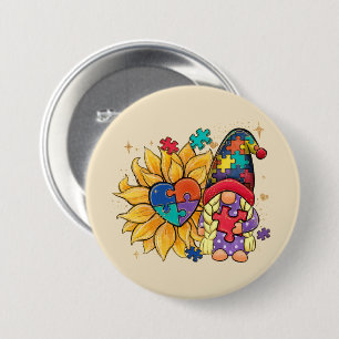 Autismus Sunflower Gnome Button