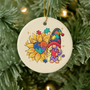 Autismus Sunflower Gnome Keramik Ornament