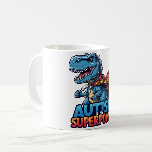 Autismus T-Rex Superpower Awareness Kaffeetasse (Vorderseite Links)