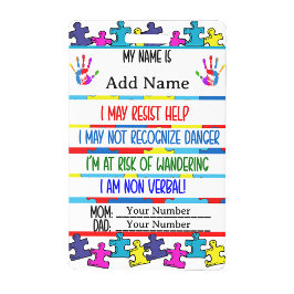 Autismus-Warnung nonverbaler Autistischer Kontakt Ausweis