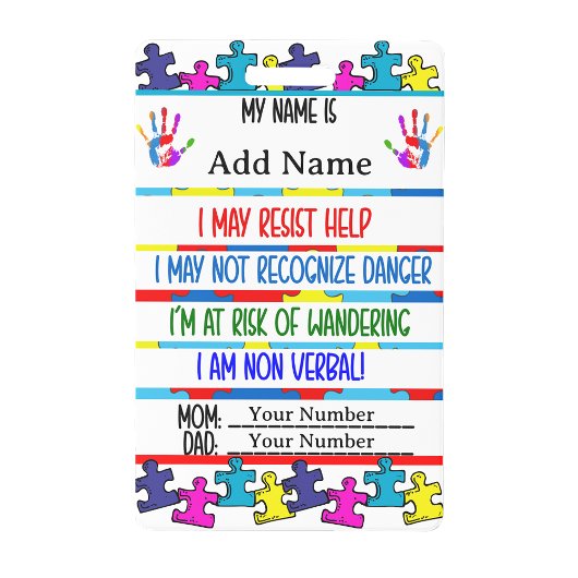 Autismus-Warnung nonverbaler Autistischer Kontakt Ausweis