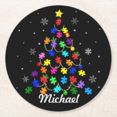 Autismus Weihnachtsbaum Runder Pappuntersetzer (Vorderseite)