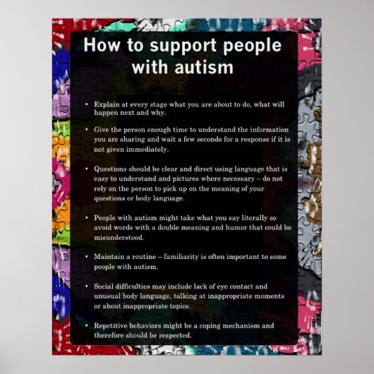 Autismus wie man manche mit Autismus unterstützt Poster (Vorne)