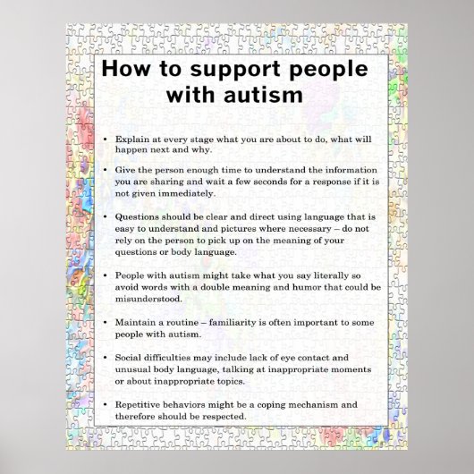 Autismus wie man manche mit Autismus unterstützt Poster (Vorne)