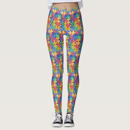 Autismusbewusstseins-Aquarell-Puzzlespielentwurf Leggings (Vorderseite)