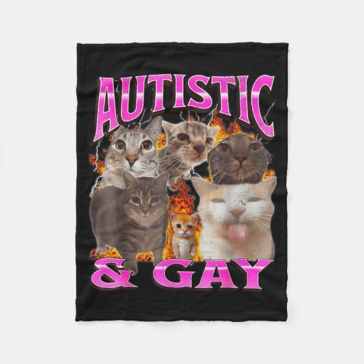 Autistic And Gay Funny Cat Meme Bootleg Graphic  Fleecedecke (Vorderseite)