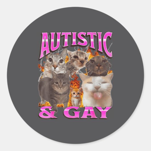 Autistic And Gay Funny Cat Meme Bootleg Graphic  Runder Aufkleber (Vorderseite)